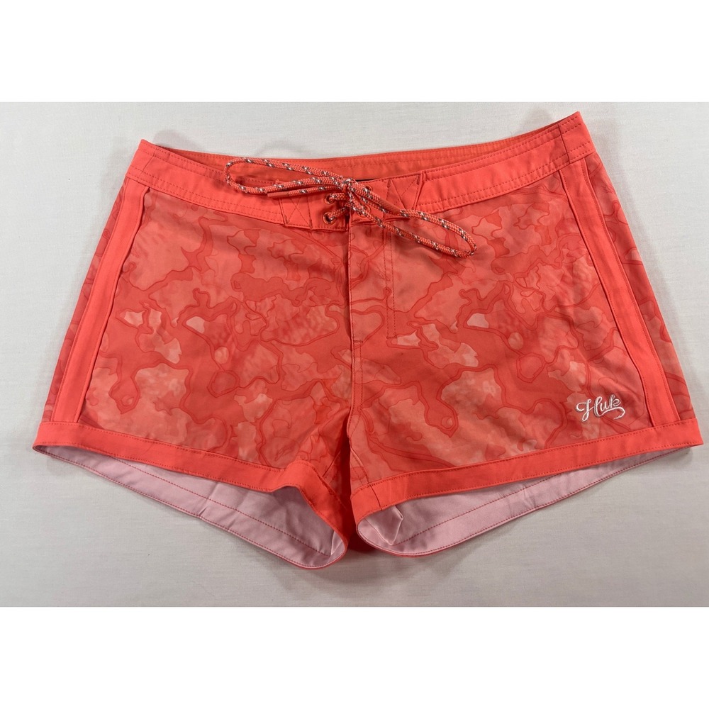 Huk Pursuit Womens Board Shorts Coral Camo Fishing Swim Shorts Size Small S